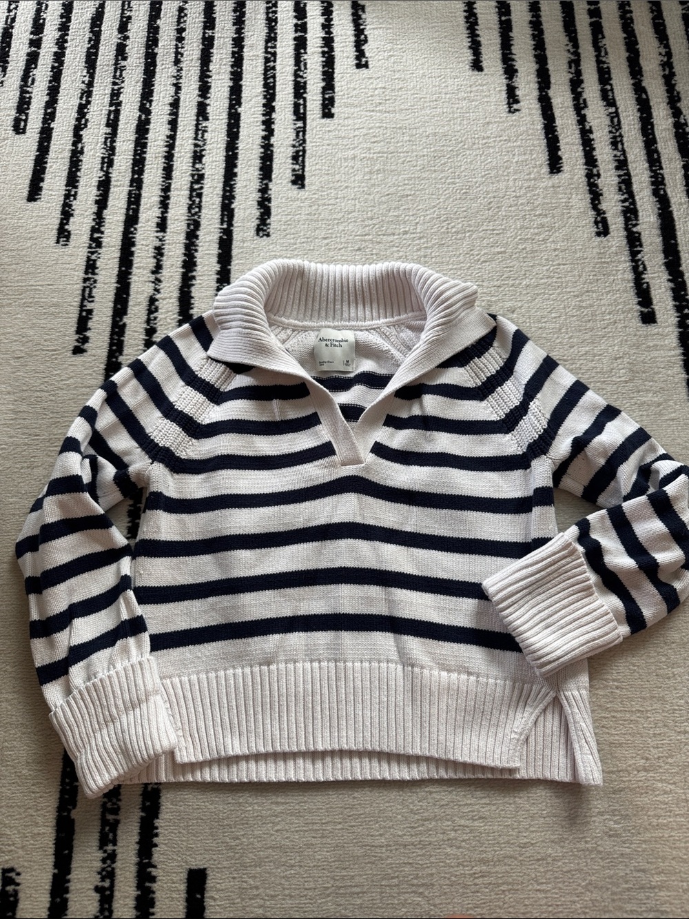 Abercrombie & Fitch Navy and White Striped Cowl Neck Sweater